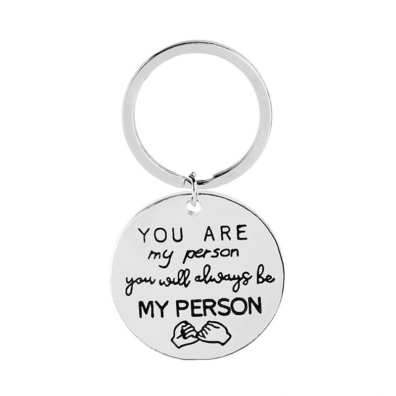 Cheap Personalized Gift You Are My Person Round Metal Couple Keychain with Letter Engraved