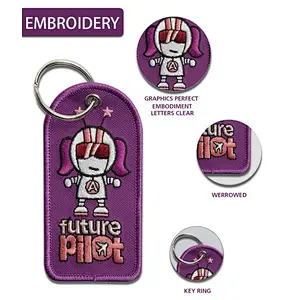 cheap custom logo woven embroidered embroidery patch keychain keyring key tag