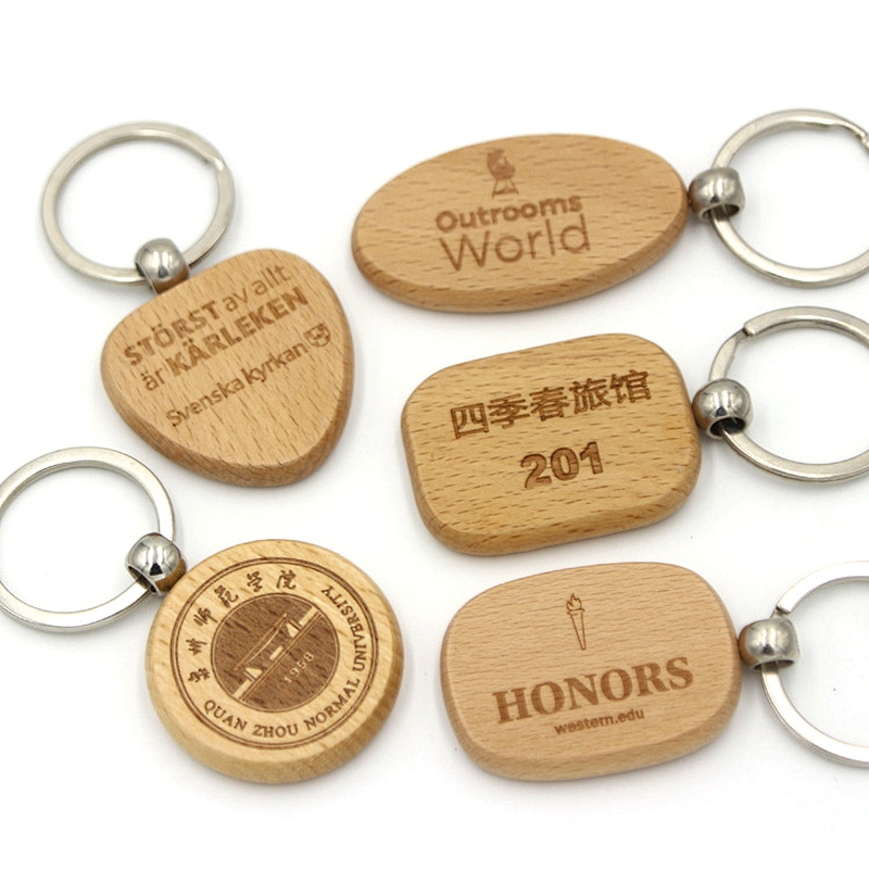 Wholesale high quality promotional customize carving logo blank wooden keychain