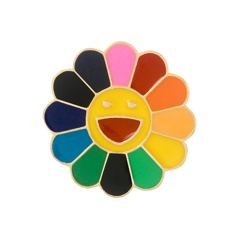 Colorful Sunflower Smile Face Metal Lapel Pin Badge