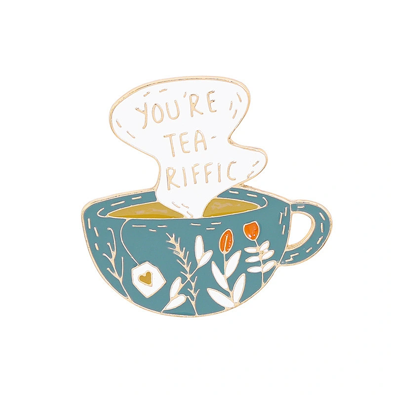 Creative Letter you re tea riffic Soft Enamel Coffee Cup Lapel Pin