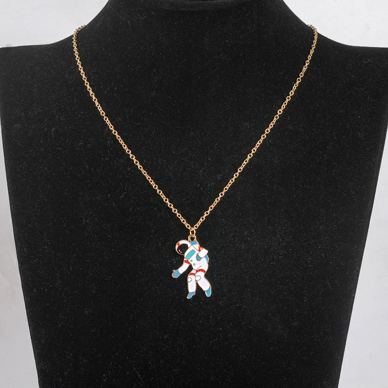 Rocket exploration planet pendant gold chain necklace