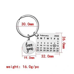 Stainless Steel Valentine's Day Birthday Anniversary Custom Gifts Metal Calendar Keychain