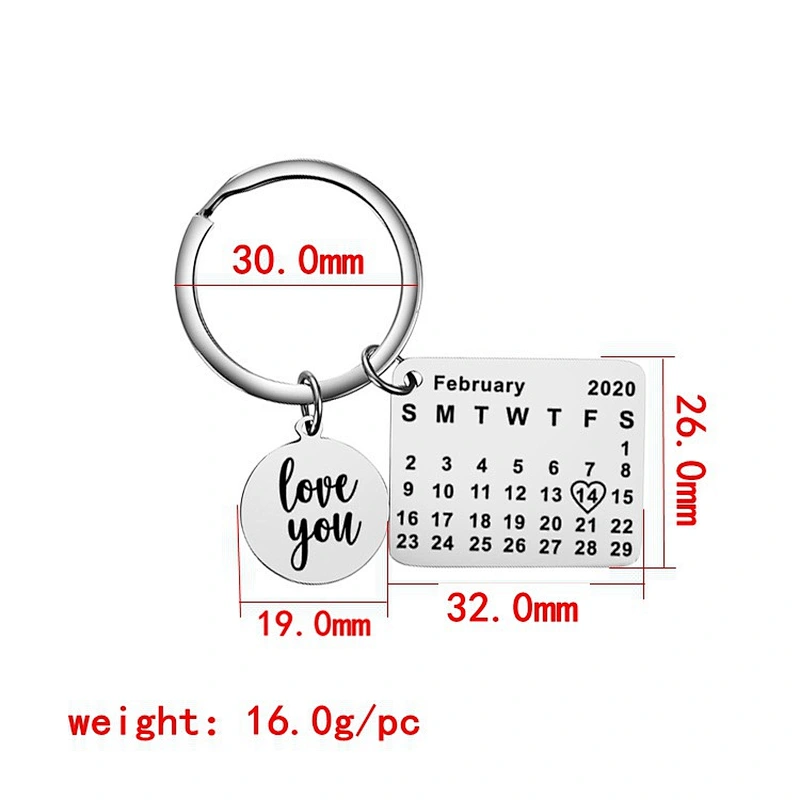 Stainless Steel Valentine's Day Birthday Anniversary Custom Gifts Metal Calendar Keychain