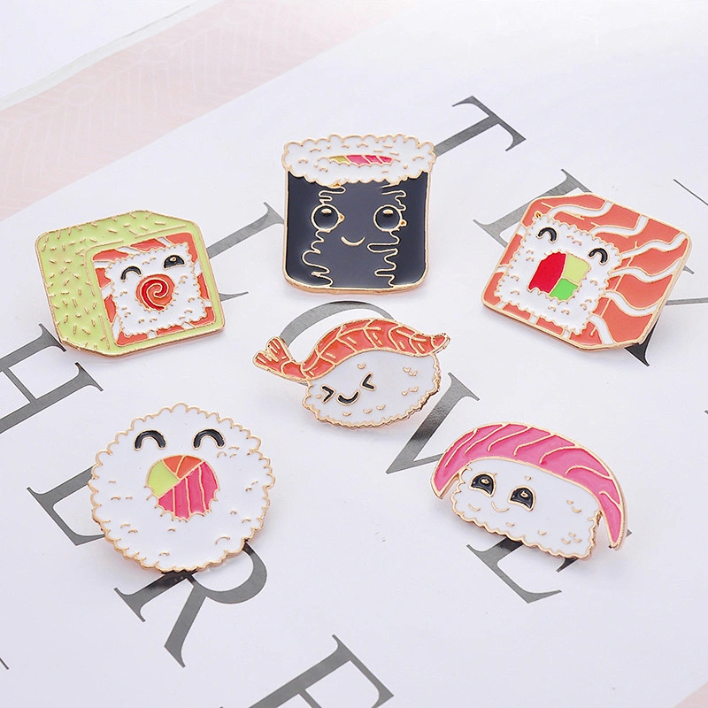 Cute Cartoon Sushi Enamel Pin Brooch Salmon Rice Ball Custom Food Lapel Pins
