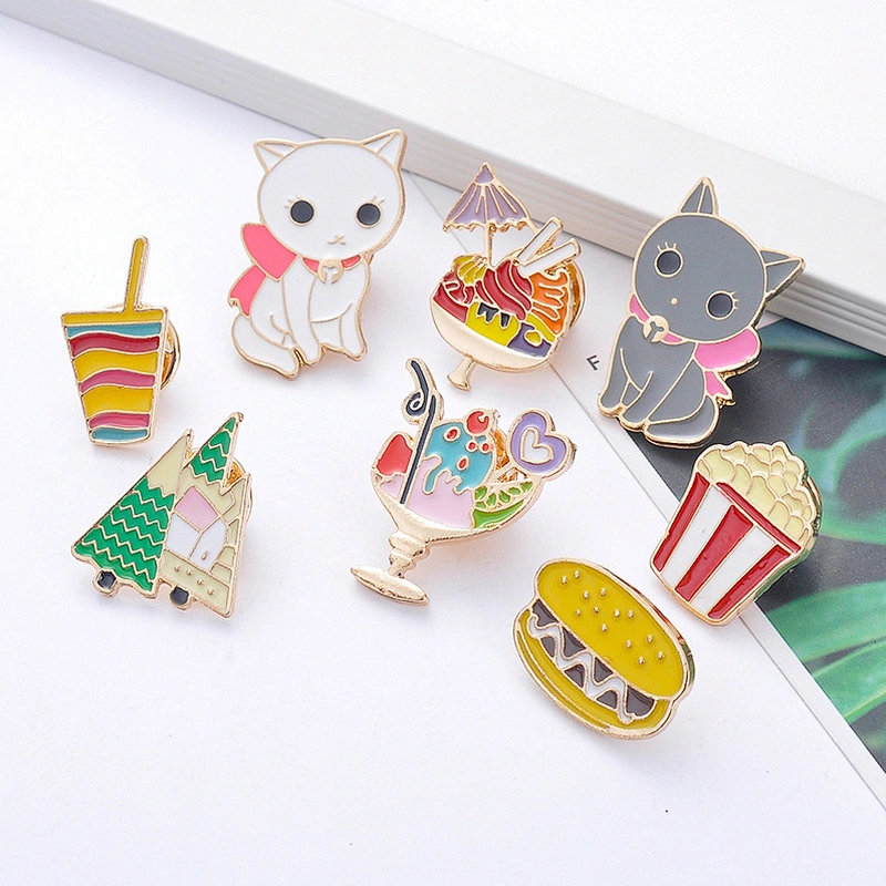 Cute Kitten Burger Ice Cream Popcorn Enamel Pin Brooch Maker