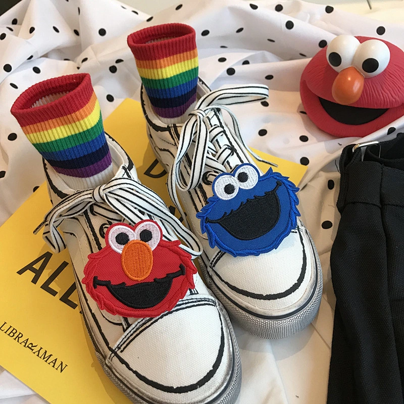 Sesame street heffalumps and woozles canvas sneakers shoe lace embroidery embroidered patch
