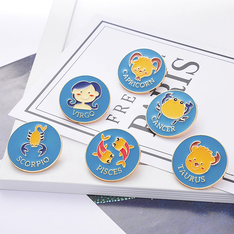 Twelve Constellation Custom Enamel Pin Brooch Cartoon Aquarius Virgo Badge Manufacturer