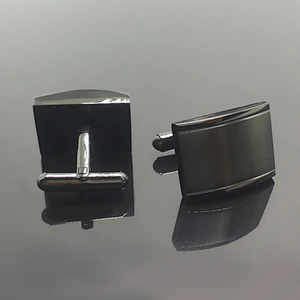 Factory Custom Curved Grooved Brushed Stainless Steel Cufflinks Blank for Men