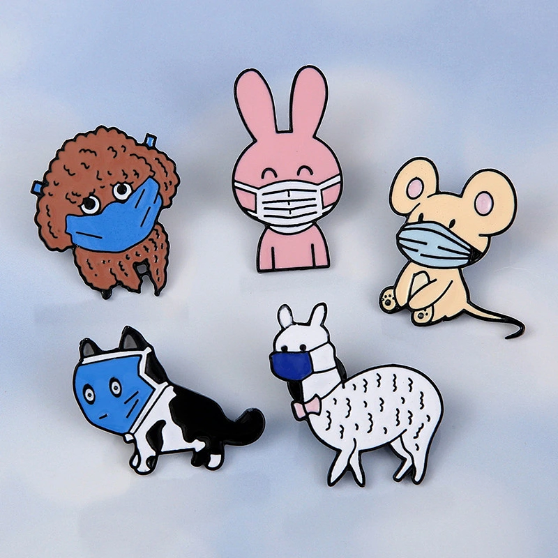 Animal Cat Mouse Rabbit Sheep Dog Wearing Shield Custom Lapel Pin Enamel Pin Manufacture