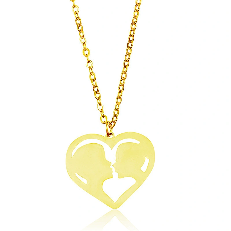 Stainless Steel Heart Necklace Couple Valentine Gift Silver Gold Necklace Pendant