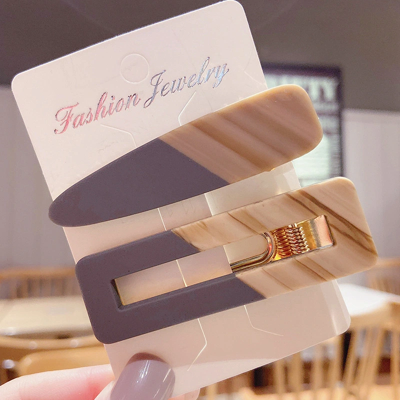 Korean Fashion Wood Grain Women Hair Clip Accessories Simple Jelly Color Geometric Girls Hair Clip Wholesale