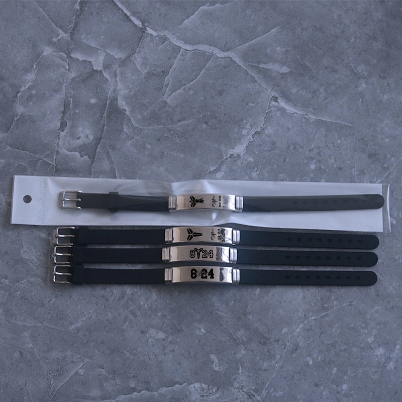 Basketball Star Commemorative Bracelets Black Mamba Stainless Steel Silicone Bracelet Men Adjustable Wrist Strap