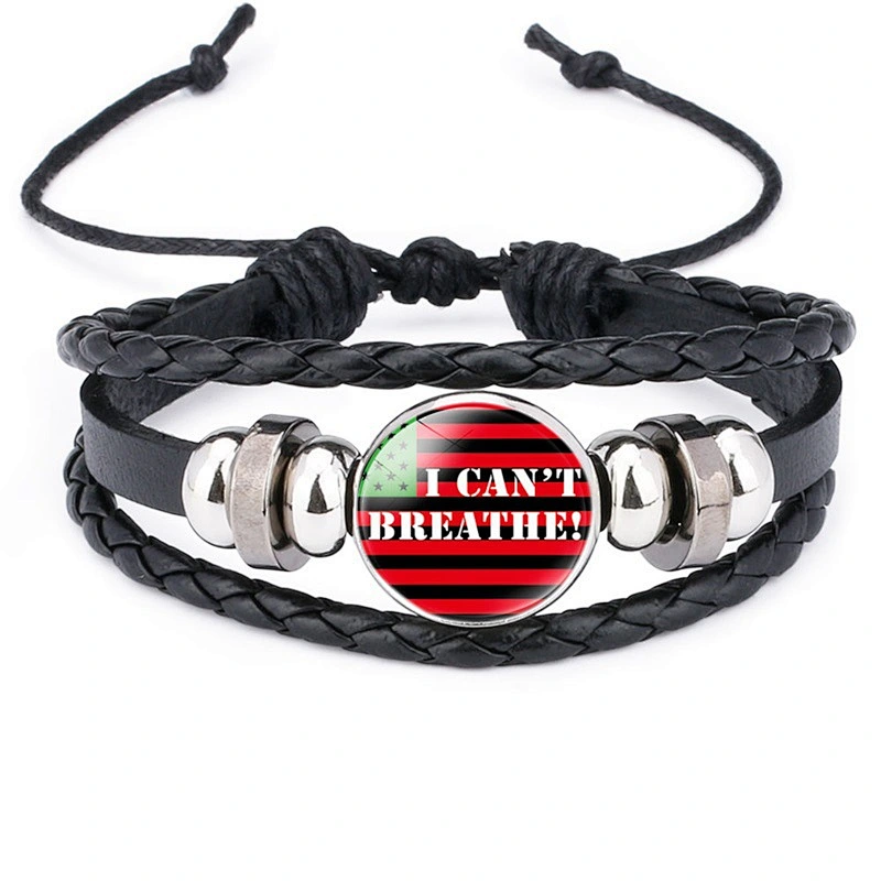 George Floyd Black Lives Matter I Can't Breathe BLM Leather Adjustable Charm Cuff Bangle Bracelet
