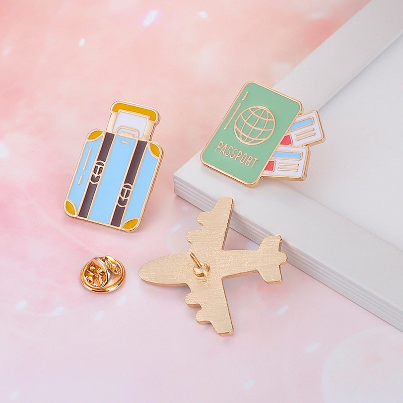 Map Compass Airplane Pin Cartoon Road Sign Camera Earth Custom Travel Clothes Lapel Pins Enamel