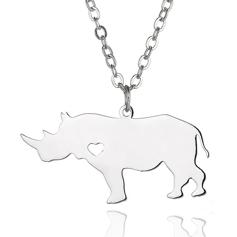 Hot Selling Animal Stainless Steel  Rhino with Heart Gold Necklace Pendant