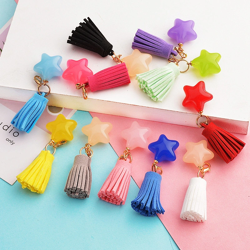 Creative DIY Handmade Acrylic Five-pointed Star Tassel Keychain Small Accessories