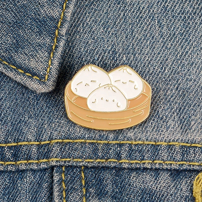 bamboo steamer badge buns lapel pins