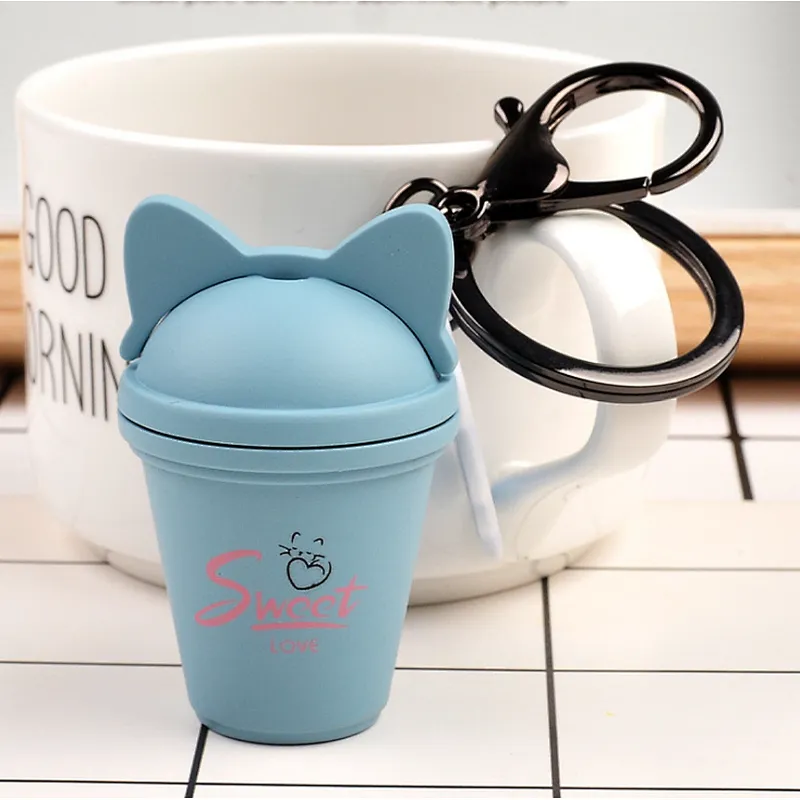 Cute cat Colorful Tea with milk cup Keychain  for bags decoration