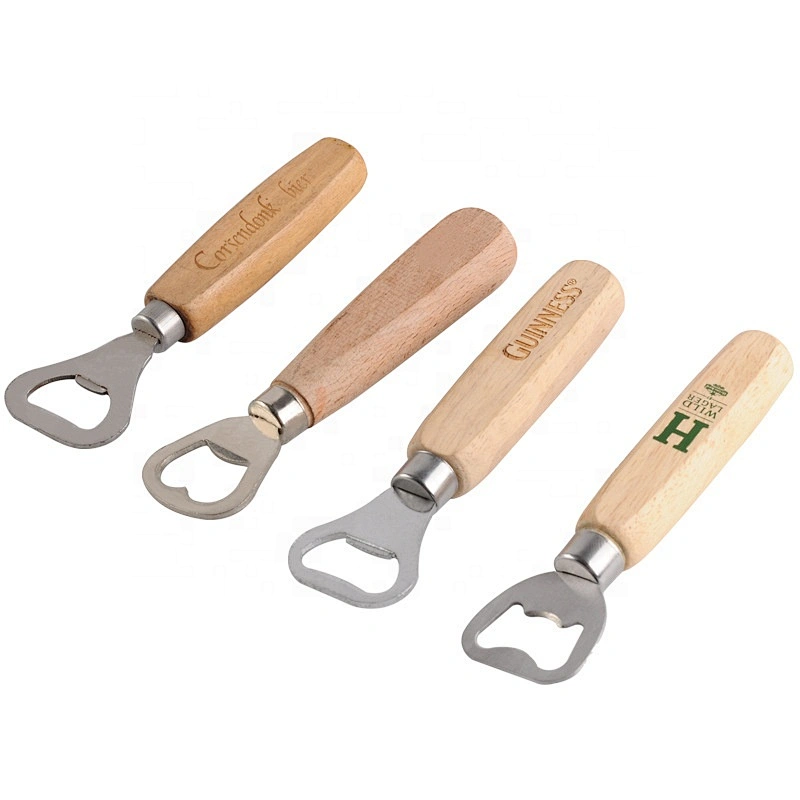 beer bottle opener with wooden handle and custom printing logo