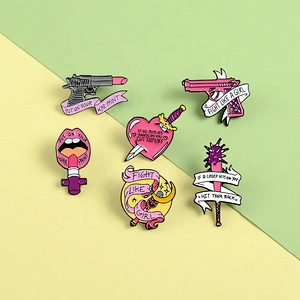 Fight like a girl lipstick gun heart shape feminism lapel pins