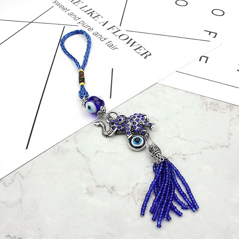 Turkey blue crystal elephant evil eye keychain car decoration hang pendant
