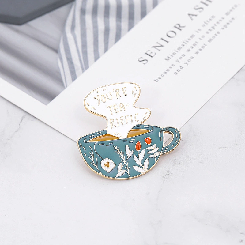 Creative Letter you re tea riffic Soft Enamel Coffee Cup Lapel Pin