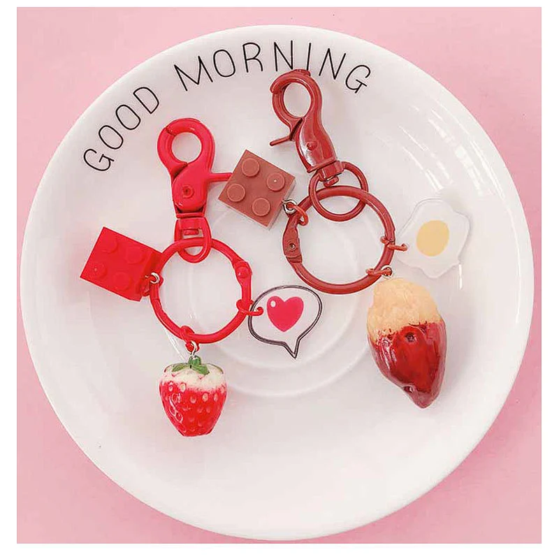 Simulation Fruit Keychain Cartoon 3D Cute Strawberry Bag Pendant Resin Keychain