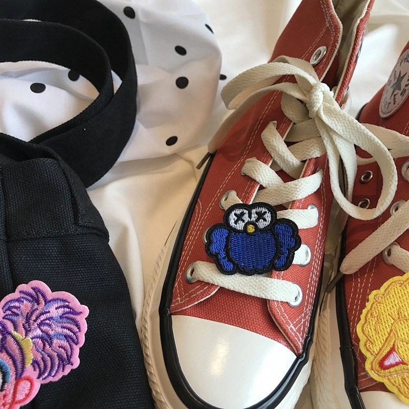 Canvas  shoe lace embroidery patch big eyes cute butterfly embroidered patch