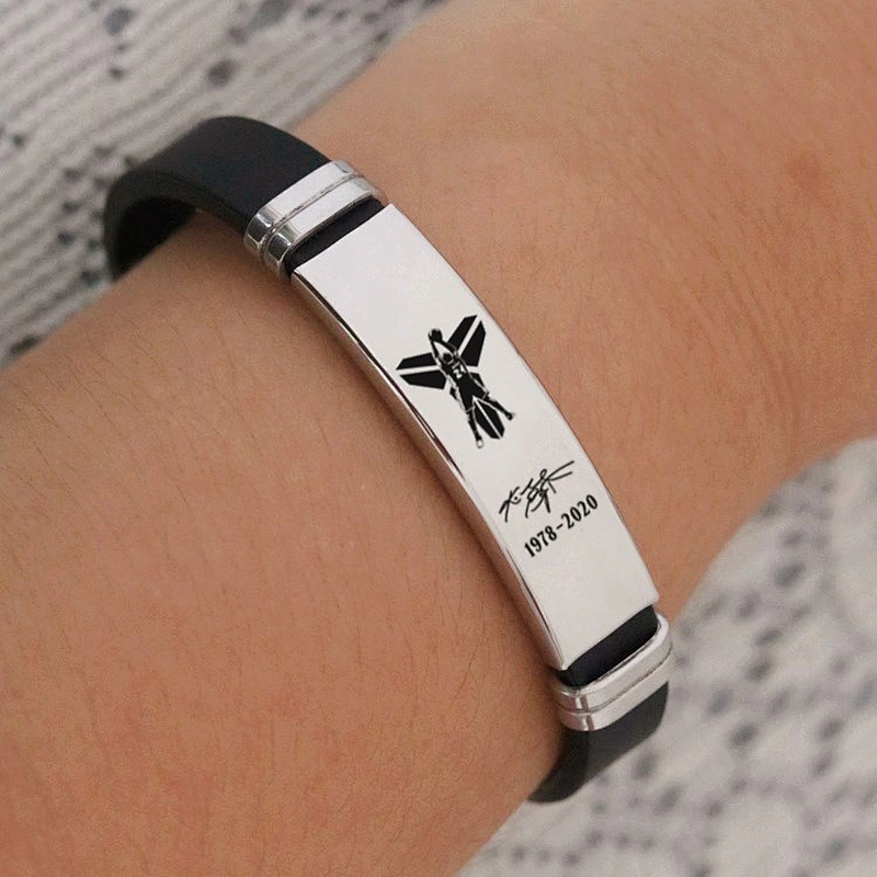 Basketball Star Commemorative Bracelets Black Mamba Stainless Steel Silicone Bracelet Men Adjustable Wrist Strap