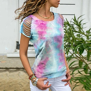 Tie dye T Shirts Ripped Short Sleeve T-shirt Women