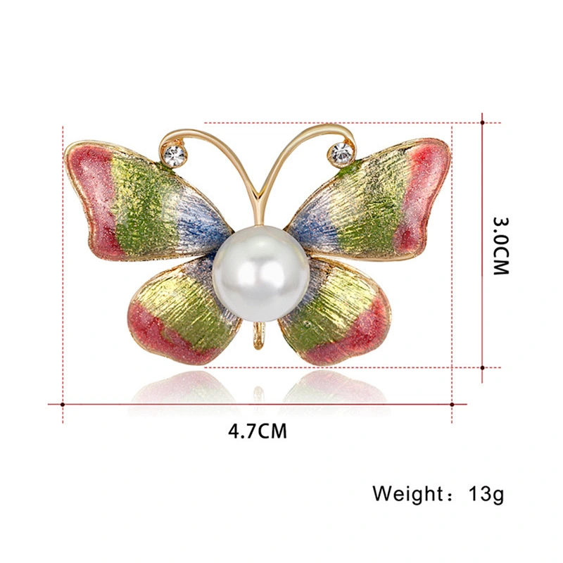 Colorful Fashion Butterfly Brooch with Pearl for Women