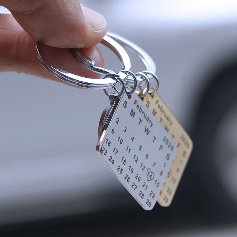 Stainless Steel Valentine's Day Birthday Anniversary Custom Gifts Metal Calendar Keychain
