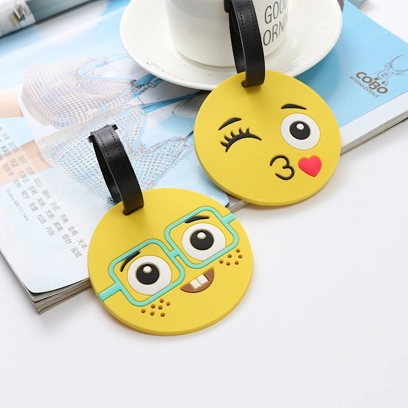 Cartoon Emoji Face Soft PVC Luggage Tags Round Silicone Luggage Tag Custom