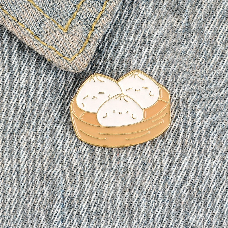 bamboo steamer badge buns lapel pins