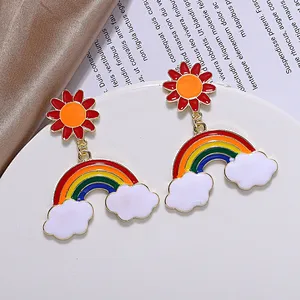 Hot sale ready stock enamel Rainbow earring stud