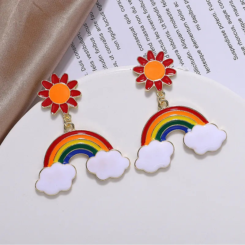 Hot sale ready stock enamel Rainbow earring stud