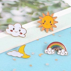 Cute smile sun crescent moon rainbow clouds lapel pins
