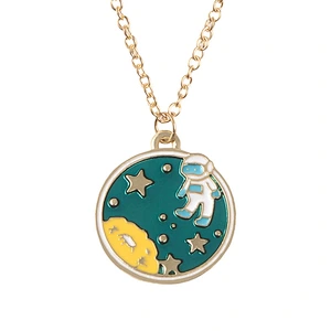 Rocket exploration planet pendant gold chain necklace