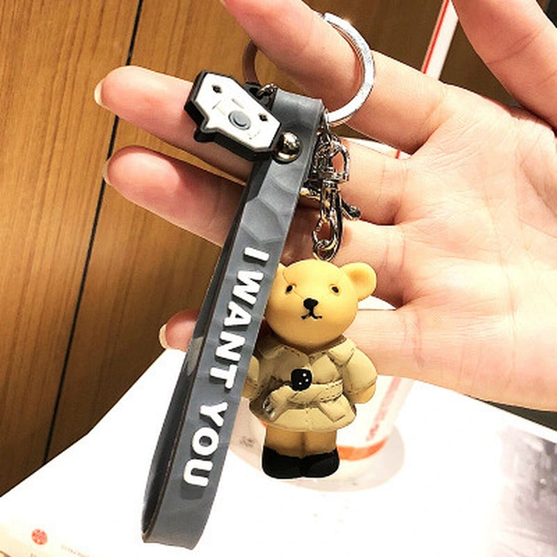Korea Cute Four Color Bear PVC Silicone  Keychain Bag Pendant Cartoons Keychains