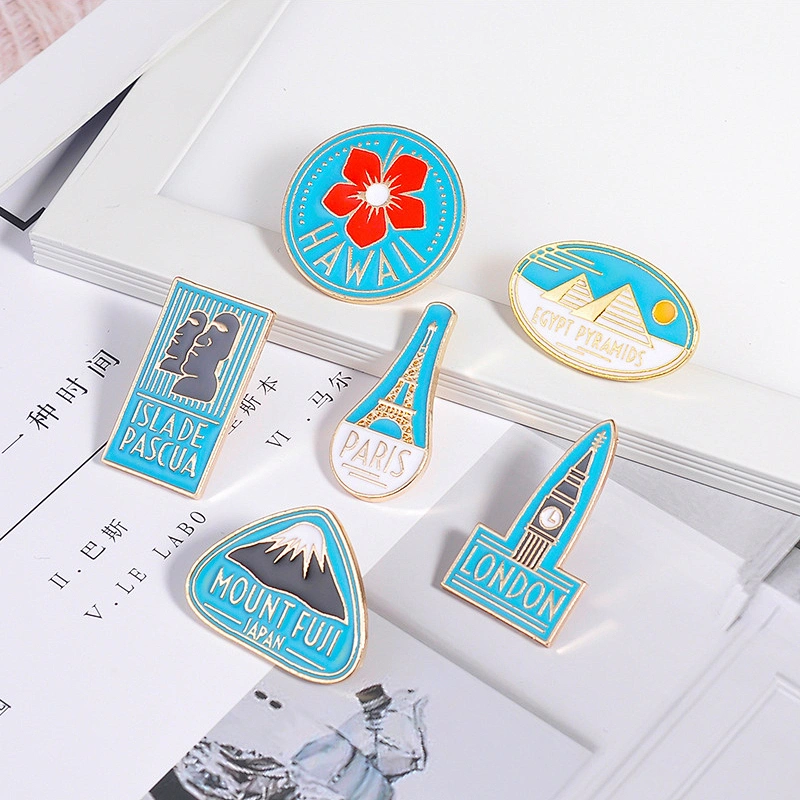 Fashion Mount Fuji Sakura Flower Pins Enamel Brooch Pyramid Landscape Soft Enamel Pin Badge