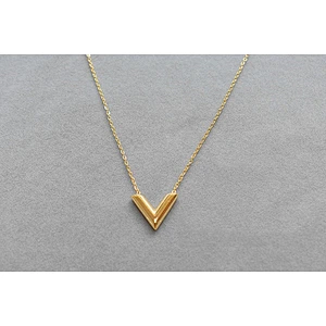 Jewelry high polished shinny alloy V pendant necklace custom