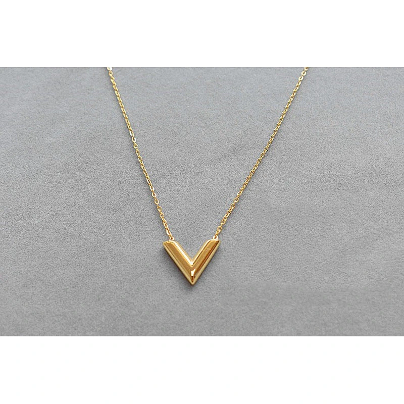 Jewelry high polished shinny alloy V pendant necklace custom