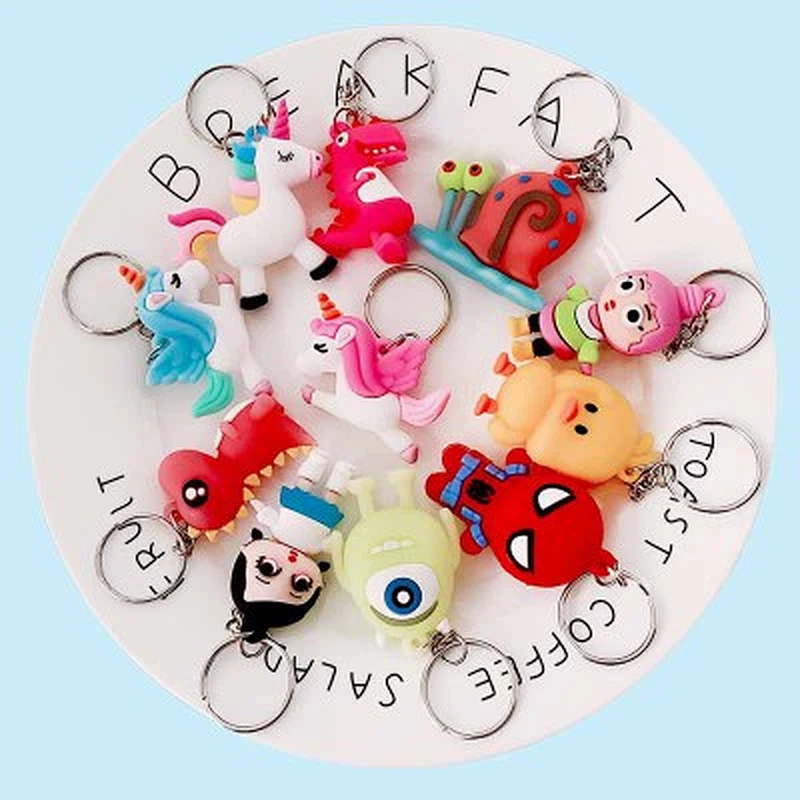 Cartoon Doll Key Ring Rainbow Horse Dinosaur Anime Custom PVC keychain 3D Bag Pendant