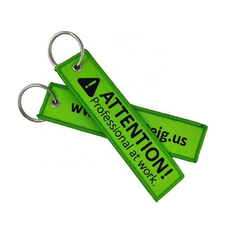 high quality embroidery custom woven label keychain