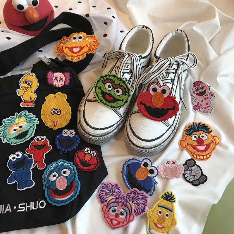 Sesame street heffalumps and woozles canvas sneakers shoe lace embroidery embroidered patch