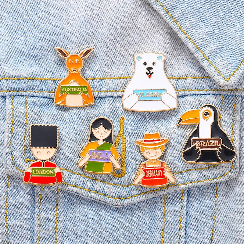 Cute Toucan White Bear Kangaroo Girl Pins Enamel Brooch Metal Enamel Pin Badge Custom