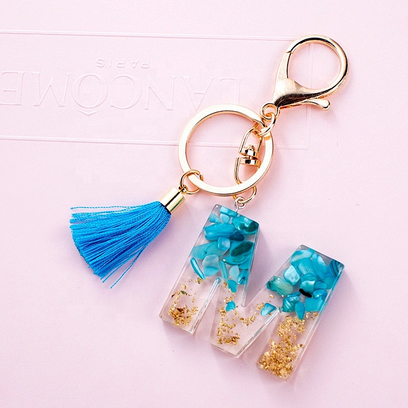 Blue tassel mother's day gifts M shape amazing crystal color acrylic keychain