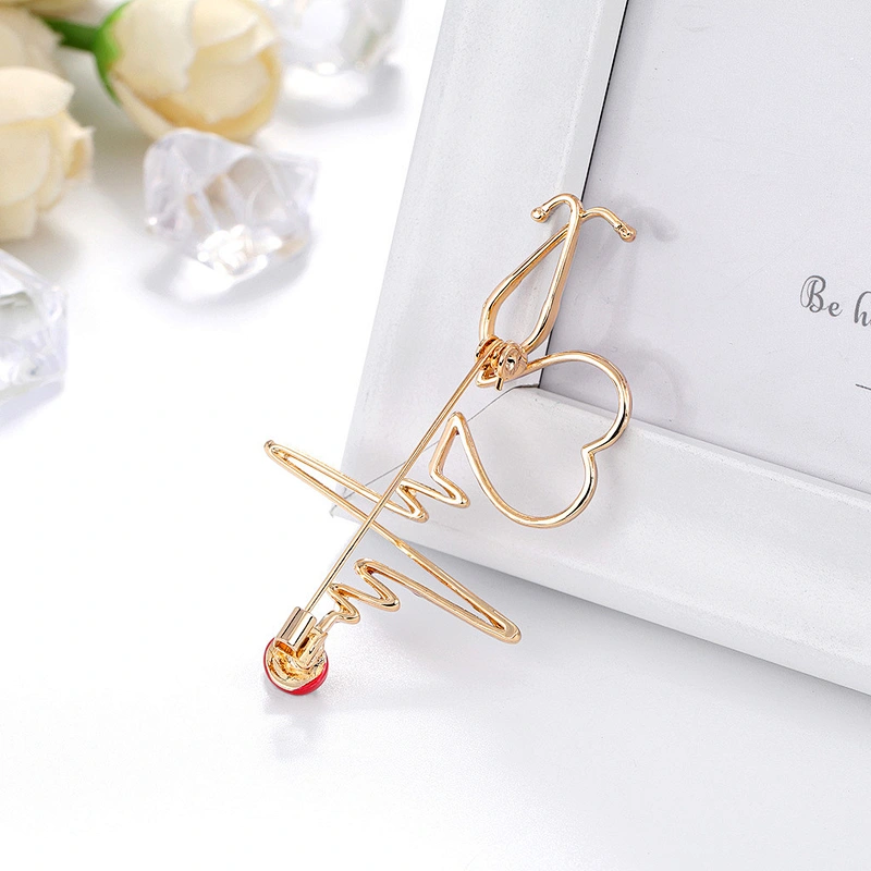 New Personality Ladies Electrocardiogram Oil Drop Safety Pin Brooch Doctor Brooch Pin