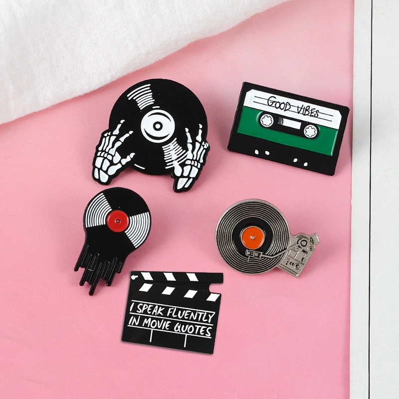 CD phonograph vinyl ghost finger badge lapel pins